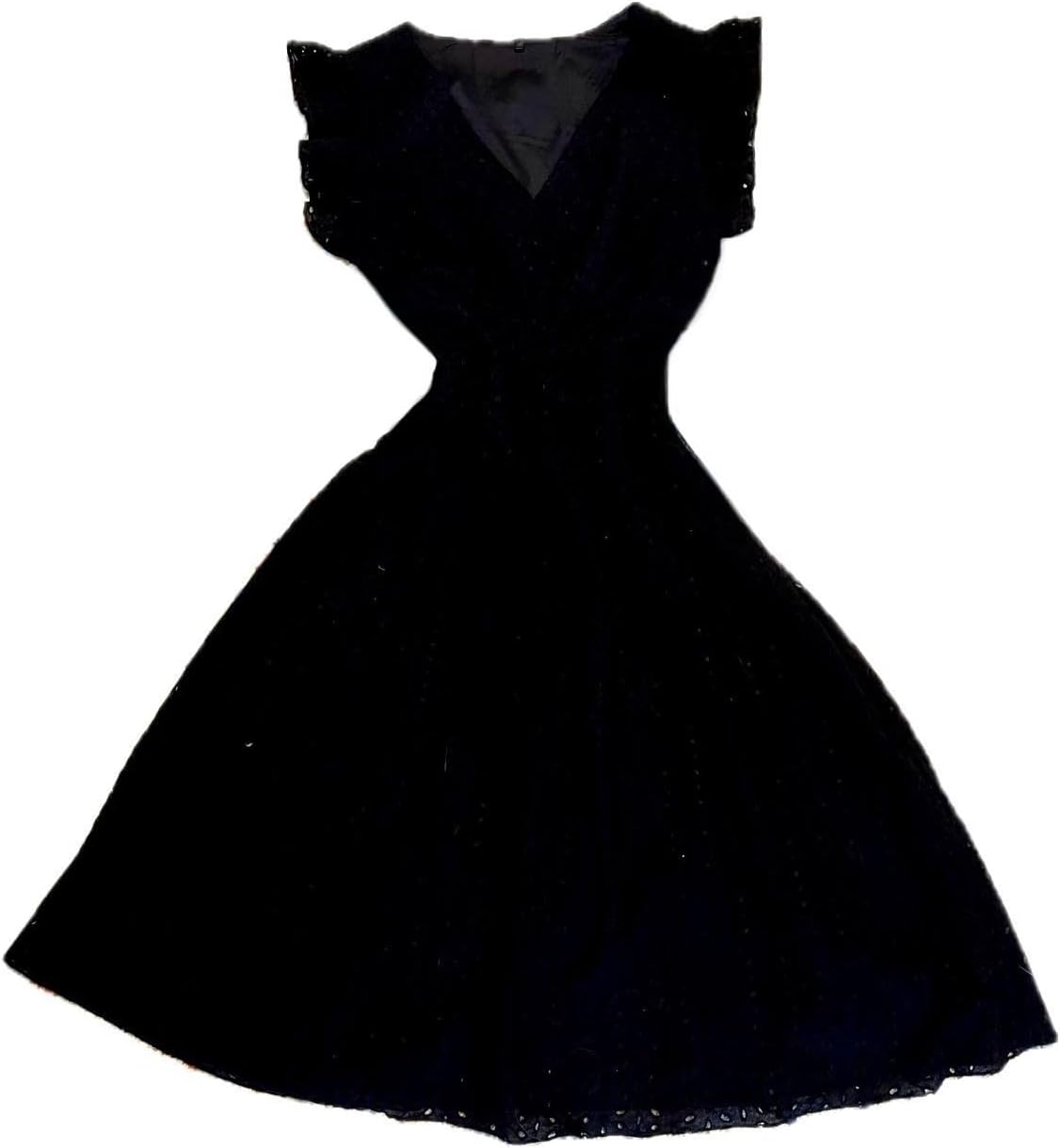 Women’s Summer Cotton Dress, White, V-Neck, Short Flutter Sleeves, Knee Length, Stretchable Waistband …