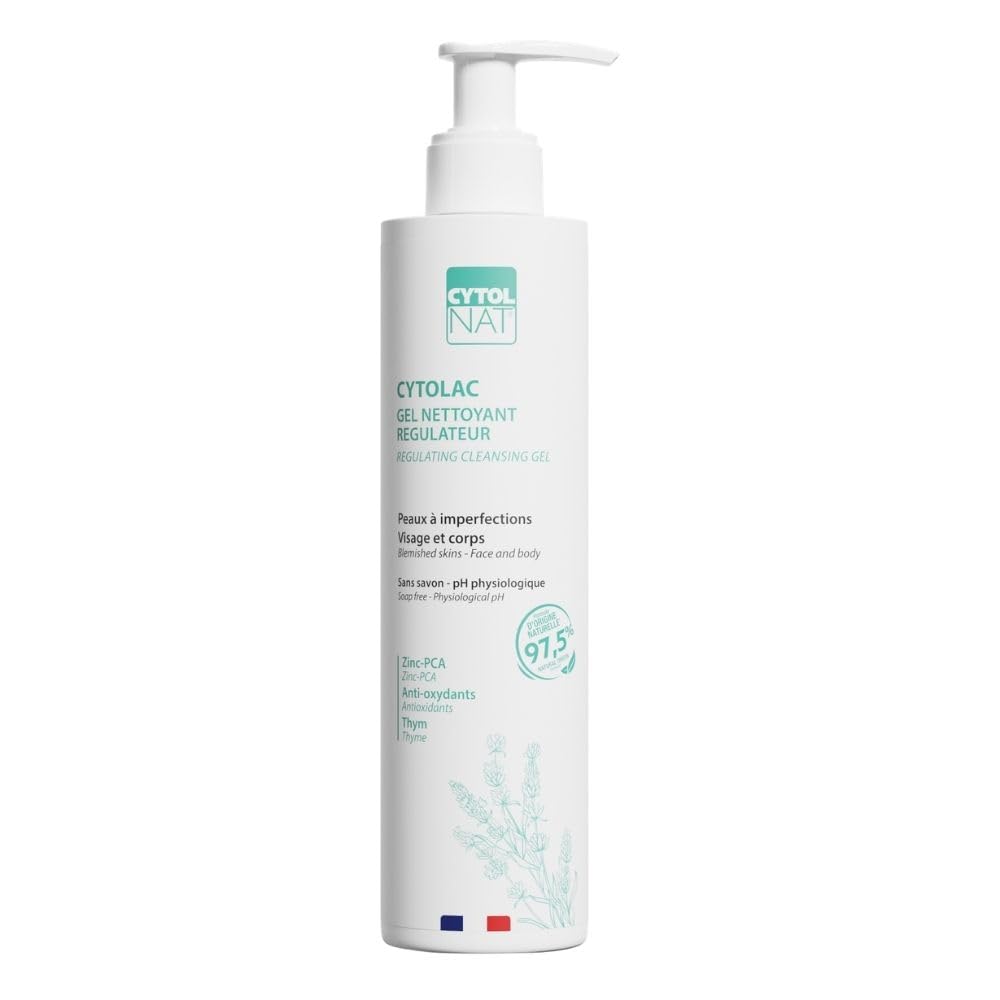 Cytolnat Cytolac Gel Nettoyant Visage 250 ml – Nettoyant Anti-Acné Peaux Grasses & Mixtes – Régulateur Sébum, Anti-Imperfections – Sans Savon, Doux