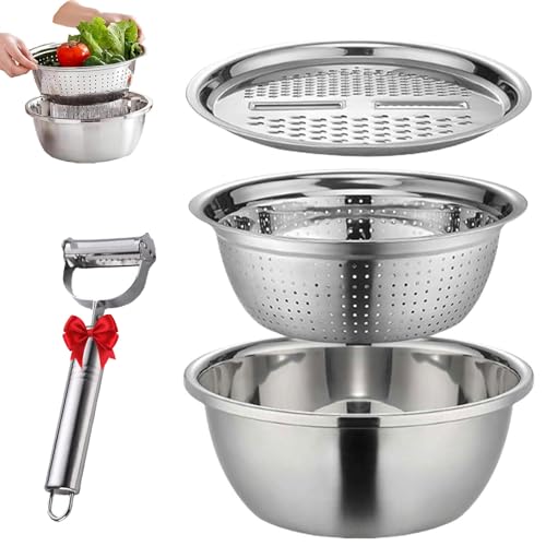 Germany Multifunctional Stainless Steel Basin, 2024 New 3-in-1 Multifunctional Stainless Steel Basin Strainer Set (11.81IN)