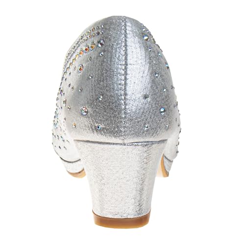 JOSMO Girls Dress Pump - Medium Heeled Bejeweled Dress Shoe - Silver (11-4 Little Kid-Big Kid)3