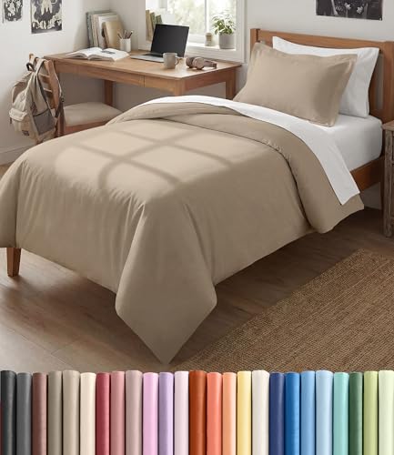 Image of Duvet Cover Twin /Twin XL Size Set - Extra Soft Twin /Twin XL Duvet Cover 68 inch x 90 inch with 1 Pillow Sham for Women, Men, Kids & Teens - Comfy, Easy-Care & Fade Free with Zipper Closures and Ties (Wheat)