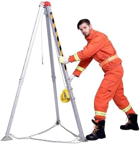 Fall Arrest Kits, Confined Space Tripod Kit for Emergency Firefighting Rescue, 1200/1800/2600lbs Winch Aluminum Tripod Rescue System with 65'/98'/130' Cable, Adjustable Legs & Feet(Safe Load