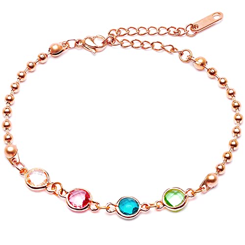 Custom Birthstone Bracelet for Women, Personalized Beaded Chain Jewelry, Mother's Day, Birthday, Gift for Friends, Adjustable Bracelet with Birth Month Stones â€“ B-BR-2HBS