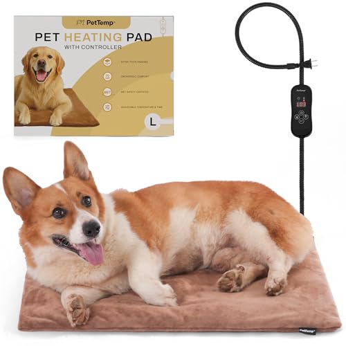 PetTemp Large Dog Heating Pad & Heated Pet Bed for Big Dogs and Multiple Pets, Waterproof Pet Heating Pad with 5 Adjustable Heat Settings, Timer, Auto Shut-Off and Chew Resistant Cord, 26'' x 20''