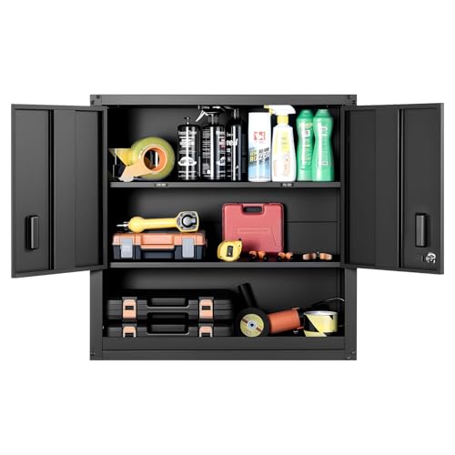 VEVOR Hängeschrank Werkstatt, 762 x 305 x 762 mm, Werkzeugschrank aus Stahl mit abschließbaren Türen & verstellbarem Regal, Wandhängeschrank für Garage, Keller, Küche, Lager, schwarz