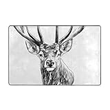 YANAIX Badematte Badteppich,Elch Hirsch Hirsch Kopf Skizze Grafiken Monochrom Schwarz-Weiß-Zeichnung gezeichnet 75X45cm