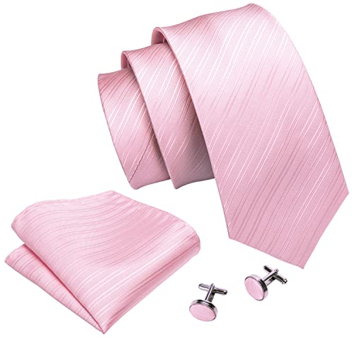 Image of Barry.Wang Tie Sets for Men Silk Stripe Necktie Woven Checkered Handkerchief Cufflinks Formal Business Wedding