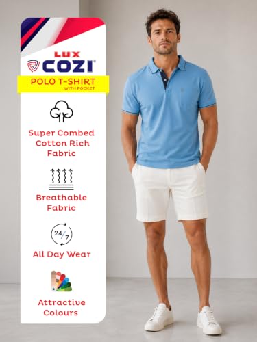 Image of Lux Cozi Men's T-Shirt with Chest Pocket | Polo T-Shirt for Man | Plain Casual Stylish | Half Sleeve| Cotton Blend Collar Polo T-Shirts for Men