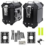 Pair Universal Motorcycle Side Case 18L Aluminum Alloy Motorbike Hard Side Saddlebag Box Luggage Panniers With Support Racks For Helmet & Luggage Storage Black/Silver(Black)