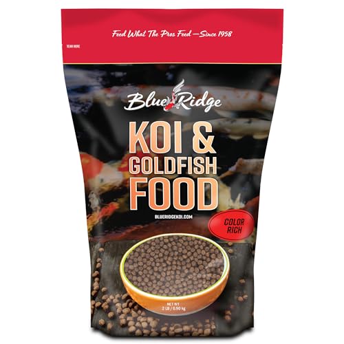 Blue Ridge Koi Fish Food 2lb - Koi Food Color Growth Formula, Goldfish Food, Premium Fish Food for Ponds, Ponds Fish Food, Floating Pond Pellets