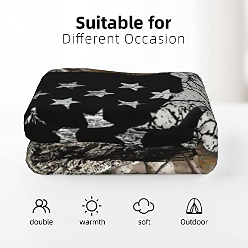 Uiacom Hunting Camo Deer Blanket American Flag With Deer Head Throw Blanket, Ultra-Soft Micro Fleece Blanket For Couch Or Bed Warm Throw Blanket, Hunting Gifts For Men,60"X50" #TOP5