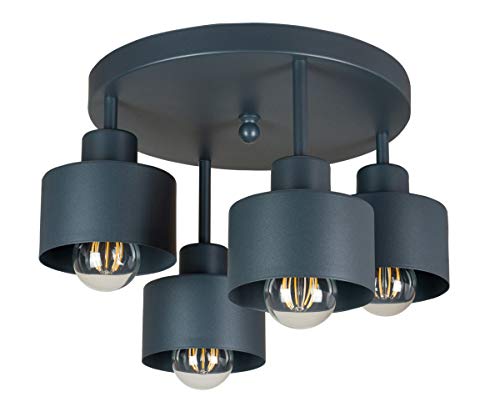 alfalux Plafonnier LED Suspension Luminaire Pour Salon Cuisine Chambre Industriel En Métal Anthracite 4 abat-jours 4OST3030AN