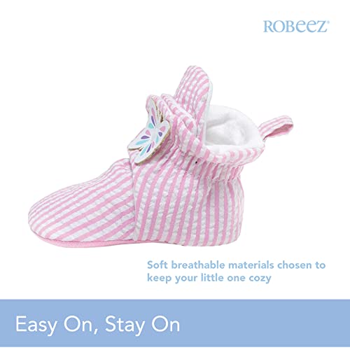 Robeez Baby Snap Booties With Slip Resistant Soles For Infant/Toddler, Girls, Boys, Unisex - Seersucker Pink - 6-12 Months #TOP1