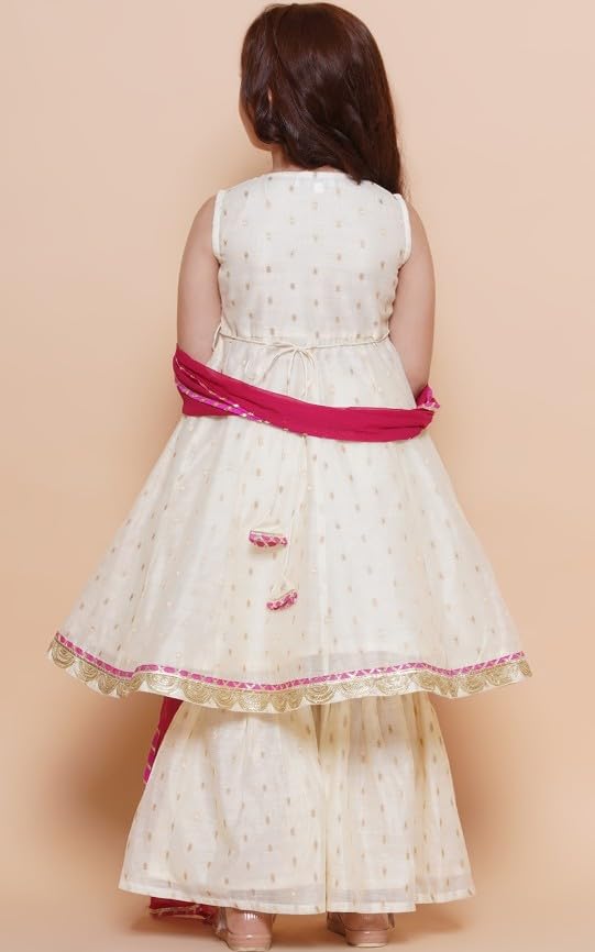 Q-one Store Girls Chanderi Silk Kurta Sharara Dress Set with Dupatta | Salwar Suit for Girls | Traditional Ethnic Wear for All Occasions | Premium Crepe Inners (IN, Age, 9 Years, 10 Years, WHite) - Image 3 thumbnail