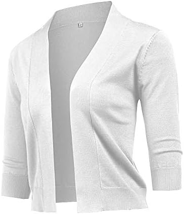 URRU Women's Classic 3/4 Sleeve Bolero Shrug Cropped Open Front Thin Cardigan White L
