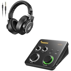 MAONO USB Audio Interface PS22 Lite Black + Studio Monitor Mixing DJ Headphones MH700