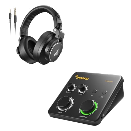 MAONO USB Audio Interface PS22 Lite Black + Studio Monitor Mixing DJ Headphones MH700