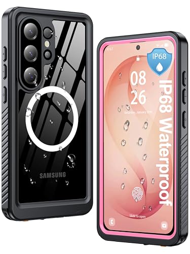 Image of ANTSHARE IP68 Waterproof Case for Samsung Galaxy S26 Ultra [2026] - MagSafe Compatible, Built-in Screen /Lens Protector - Shockproof Full Body Protection for Swimming /Outdoor, Pink /Clear