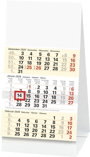 BRUNNEN 3-Monats-Tischkalender 26 | 100×120 mm weiß/hellgelb