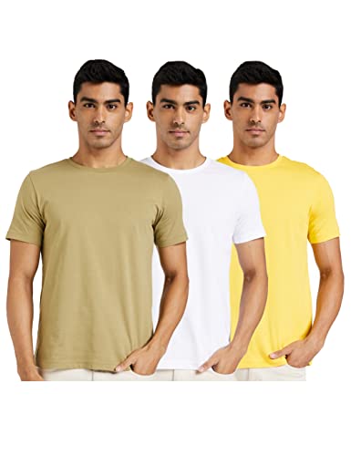 Image of Amazon Brand - Symbol Men Solid Cotton T Shirt | Plain | Round Neck | Half Sleeve - Regular Fit | Combo Pack of 3 (Available in Plus Sizes)
