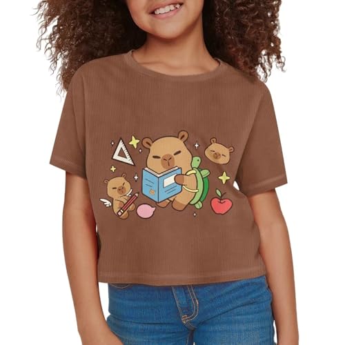 Image of Girls Fashion Crewneck Tee Shirts Casual Short Sleeve Crop Top Summer Outfits 5-14 Year