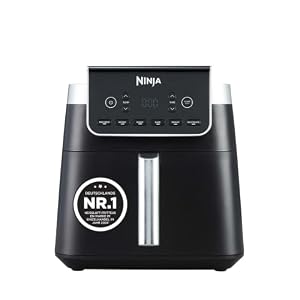 Ninja Air Fryer Heißluftfritteuse MAX PRO, 6, 2L, Antihaftbeschichtung, spülmaschinenfester Korb und Crisper Gittereinsatz, Fritteuse ohne Öl, digital, Kochen aus dem Gefrorenen, Grau, AF180EU