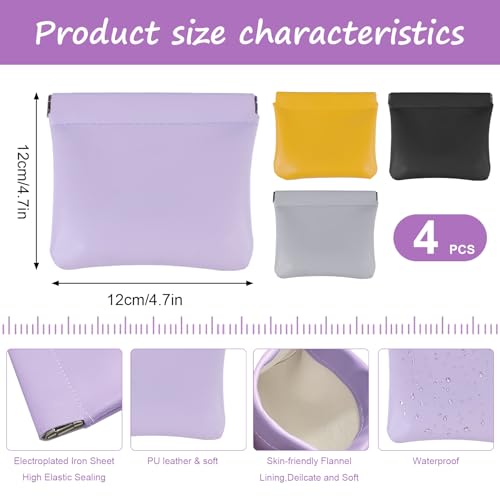 4 PCS Pocket Cosmetic Bag, Small Pocket Makeup Bag for Women Snap Closure Organizer Pouch Portable No Zipper Waterproof Leather, Mini Travel Storage Bag for Cosmetics Jewelry Headphones（4.7in*4.7in）2