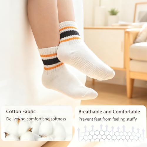 Image of Non-Slip Cotton Toddler Grip Crew Socks with Stripe Heart Animal