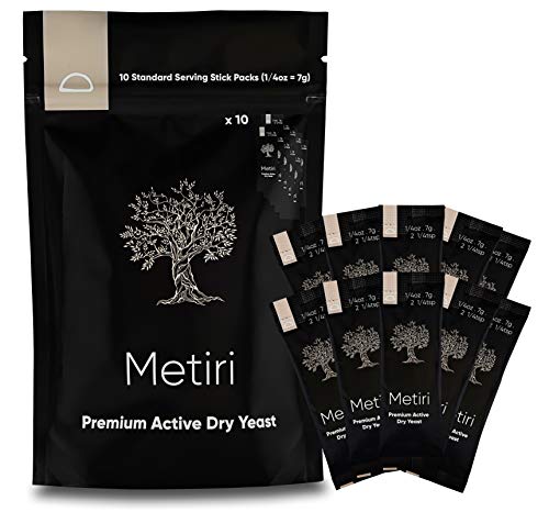 Metiri Foods Premium Active Dry Yeast - One Pouch Includes 10 Standard Serving Stick Packs (7g = 1/4 oz per stick pack)