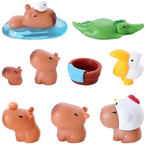 LXYYDS 10 Piezas Mini Figuras de Capibara de Resina, Mini Capibaras Resina, Capybara Mi-ni Resin Animals, Mi-ni Animales Res-ina Adornos, para Tartas, Bonsáis, Paisajes en Miniatura, Casas de Muñecas