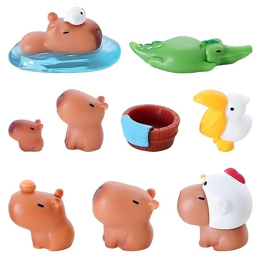 LXYYDS 10 Piezas Mini Figuras de Capibara de Resina, Mini Capibaras Resina, Capybara Mi-ni Resin Animals, Mi-ni Animales Res-ina Adornos, para Tartas, Bonsáis, Paisajes en Miniatura, Casas de Muñecas