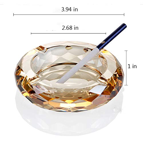 Crystal Glass Ashtray, Cigar Cigarettes Ashtray Holder Home Office Desktop Tabletop Decoration,Crystal Gold - Thumbnail 4