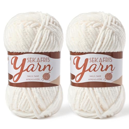 Image of 2 Pack Fluffy Velvet Yarn for Crocheting,Baby Blanket Yarn for Crocheting Soft,100g(131yds) Amigurumi Yarns,Plush Chenille Crochet Yarns,Puzzle Yarn for Crochet Weaving Craft(2 White)