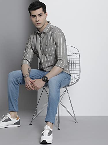 Image of The Indian Garage Co Men Regular Fit Striped Full Sleeves Cutaway Collar Casual Shirt