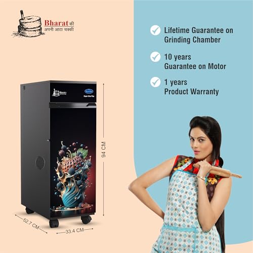 Image of Lucky Mycrofine Super Star Plus BlackBerry Atta Chakki Machine with SS Rotter Cutter | 7to8 kg Capacity | Fully Automatic Domestic Flour Mill Made in India | Chamber auto-Clean System | 0.75 Units /Hr