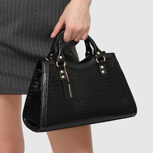 Image of Miraggio Willow Croc-Textured Handbag for Women with Detachable & Adjustable Sling /Crossbody Bag