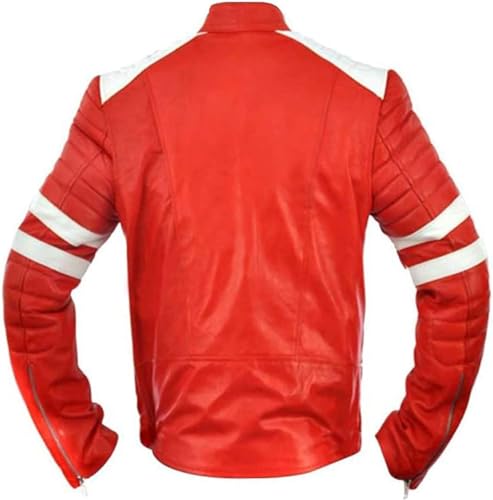 Mens MAYHEM Fight Hybrid Brad Retro Biker White Stripes Red White Inspired Fight Club Movie Tops Leather Motorcycle Jacket3