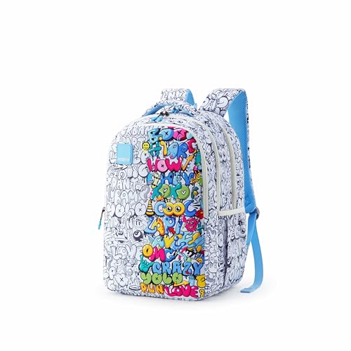 Image of American Tourister Drip | 33 Ltrs | 3 Compartments | Bottle Pocket | Ergonomic Padded Back Panel & Shoulder Straps | School Backpack for Boys & Girls | 1 Year International Warranty | Graffiti White
