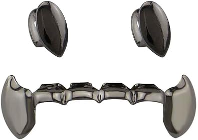 18k Gold Plated Grillz Vampire Dracula Teeth Grillz 2pc Single Fangs and 6 Bottom Grillz Set
