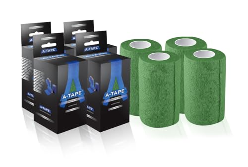 Image of A-Tape Breathable Self Adhesive Cohesive Bandage for Humans & Pets (Dogs, Cats, Birds) -Sports, Wrap, Athletic, Non Woven First Aid Medical, Wrist, Swelling (10 cm X 4.5 mtr) (Pack Of 4, Green)