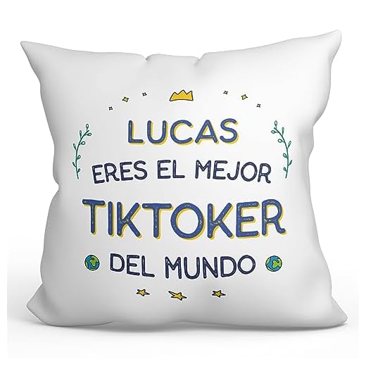 MUGFFINS Cojín Personalizable 40x40 cm para TIKTOKER Hombre Relleno Incluído - En Español - Mejor del Mundo - Regalo Original y Divertido