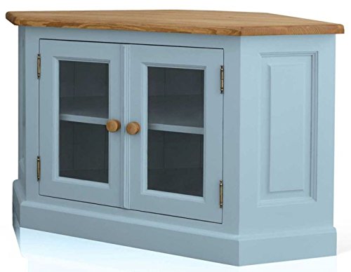 Image of APRODZ Mango Wood Borgia TV Stand Entertainment Unit for Living Room | Blue Finish
