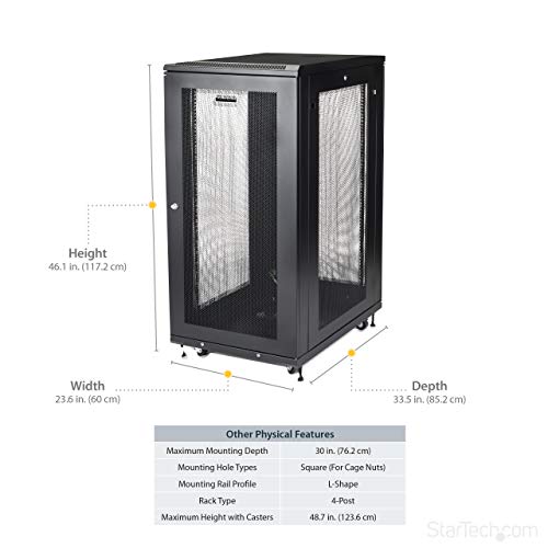 Startech.com 19" 24U Server Rack Cabinet - 4-Post Adjustable Depth 2 To 30" Network Equipment Rack Enclosure W/Casters/Cable Management/1U Shelf/Locking Doors And Side Panels (Rk2433Bkm) #TOP4