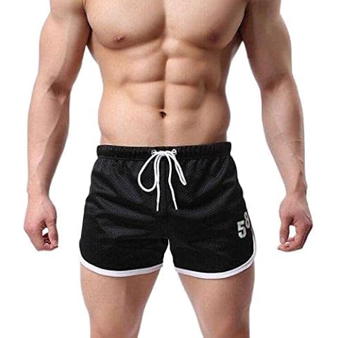 LUCKY BEN Mens Low Rise Sports Breathable Running Training Short Pants (US Size XXL-Asian Tag Size 3XL(42.5''-46.4), Black) Cover