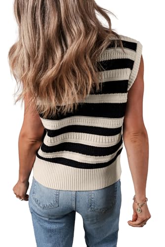 Hody Lovy Women's Sweater Vest Striped Pullover Tank Top Mock Neck Sleeveless 2025 Trendy Summer Fall Casual Clothes2