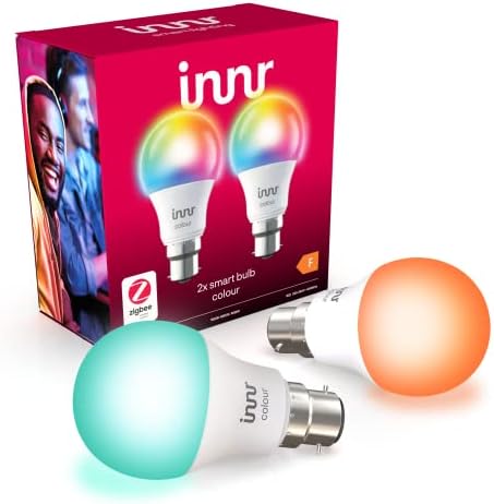 Innr Smart Light Bulb, B22 Colour, Works with Philips Hue, Alexa, Hey Google, SmartThings (Hub Required) Zigbee, RGBW, Colour Changing Light Bulb, Up to 16 Million Colours, Bayonet 2-Pack, by 286 C-2