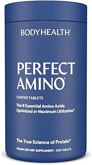 BodyHealthPerfectAmino (300 ct) Easy to Swallow Tablets, Essential Amino Acids Supplement with BCAAs, Vegan Protein for Pre/Post Workout & Muscle Recovery with Lysine, Tryptophan, Leucine, Methionine