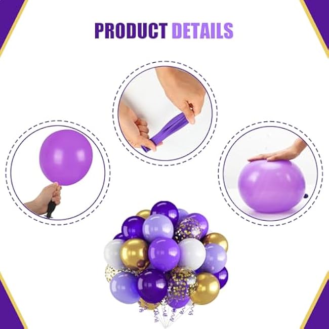 60PCS Purple and Gold Balloons,Purple and Gold Graduation Decorations Balloon Arch Kits,Suitable for Birthday Wedding Anniversary Festival Ceremony Decorations