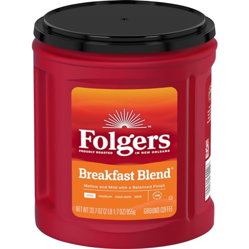 Folgers Breakfast Blend Ground Coffee, Smooth & Mild Coffee, 33.7 Ounce Canister