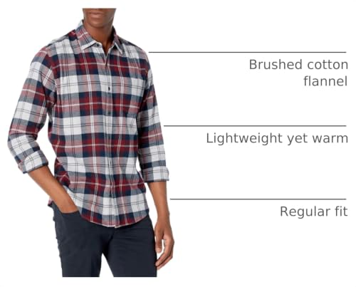 Image of Amazon Essentials Men's Regular Fit Long-Sleeve Flannel Shirt, Soft Brushed Cotton, Lightweight yet Warm